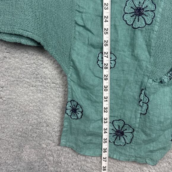 Italian Linen and Cotton Asymmetrical Hem Tunic Embroidered Flowers  L/XL NWT - Picture 7 of 10